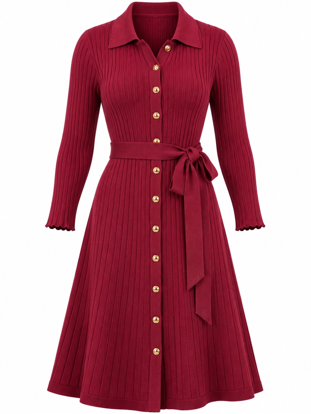 NWT Draper James Burgundy Ribbed Knit Shirt Dress L Gold Buttons Belted